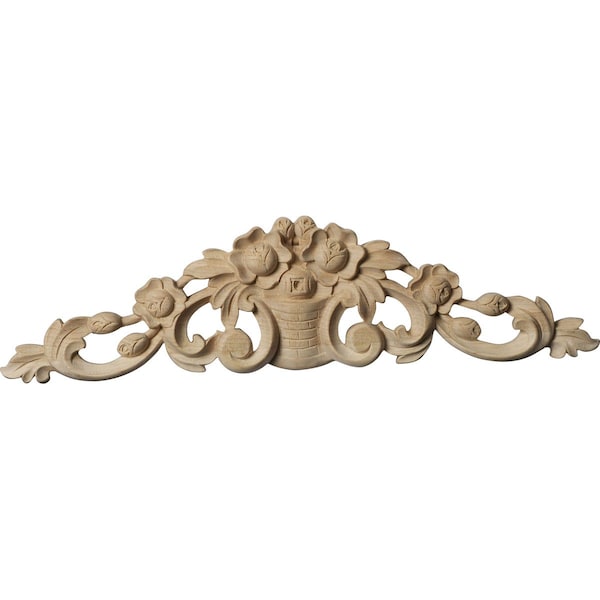 Ekena Millwork 12"W x 3 1/4"H x 5/8"D Small Bradford Flower Basket Center with Scrolls, Maple ONL12X03X01BRMA - main